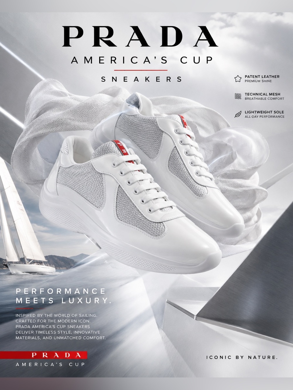 New!🔥Prada America's Cup sneakers, white patent leather and mesh!🔥